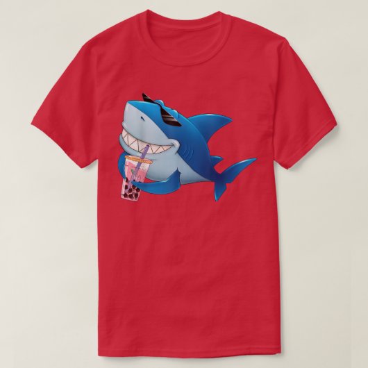 Cute Shark Drink Bubble Boba Tea Boy Mannen T-shirt (Design voorkant)