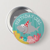Cute Shark Girls Birthday 3-inch Button (Voorkant /achterkant)