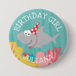 Cute Shark Girls Birthday 3-inch Button