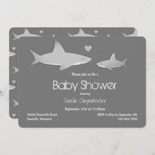 Cute Shark Grey Baby shower Kaart (Voorkant / Achterkant)