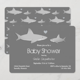 Cute Shark Grey Baby shower Kaart