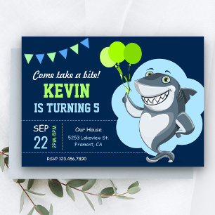Cute Shark Kids Birthday Party Invitation Kaart