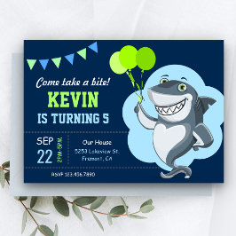 Cute Shark Kids Birthday Party Invitation Kaart