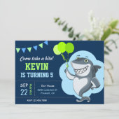 Cute Shark Kids Birthday Party Invitation Kaart (Staand voorkant)