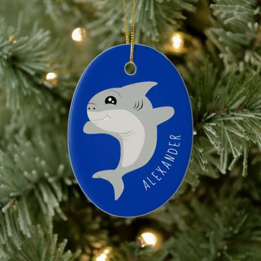 Cute Shark Kinder Name Keramisch Ornament (Boom)