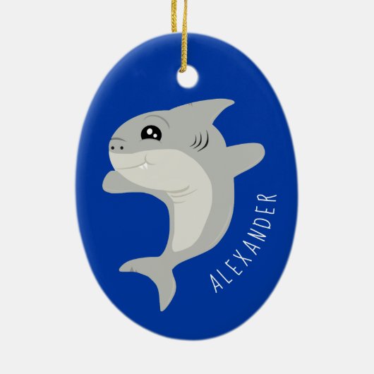 Cute Shark Kinder Name Keramisch Ornament (Achterkant)