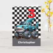 Cute Shark Monster Truck 3e Verjaardag Kaart (Gele Bloem)