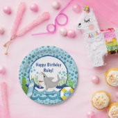 Cute Shark Ocean Happy Birthday Papieren Bordje (Feest)