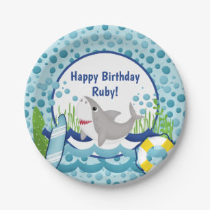 Cute Shark Ocean Happy Birthday Papieren Bordje