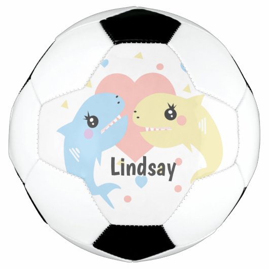 Cute Shark Pastel Monogram Naam Voetbal (Voorkant)