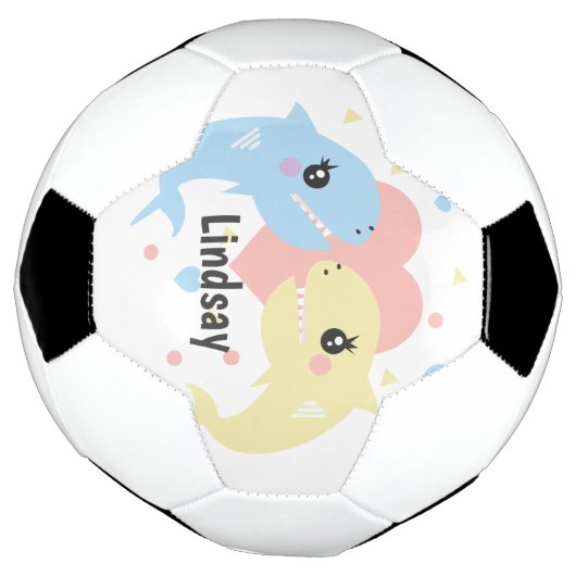 Cute Shark Pastel Monogram Name Voetbal (Gedraaid)