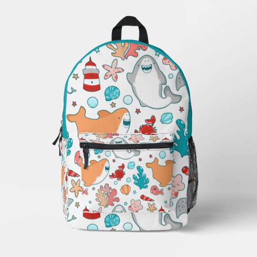 Cute Shark Pattern Bedrukte Rugzak (Voorkant)