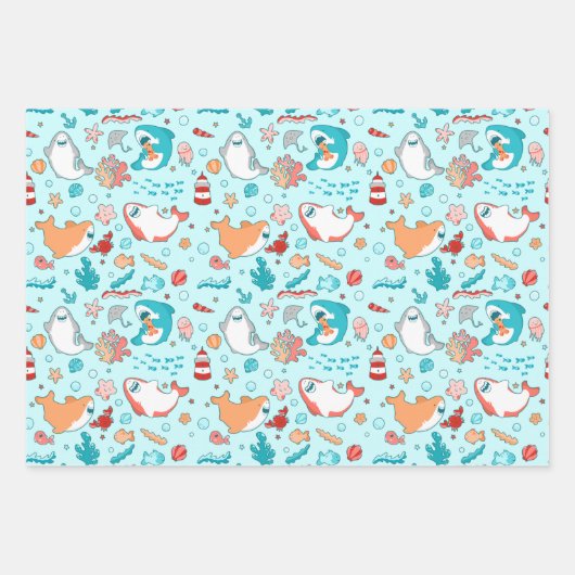 Cute Shark Pattern Inpakpapier Vel (Voorkant)