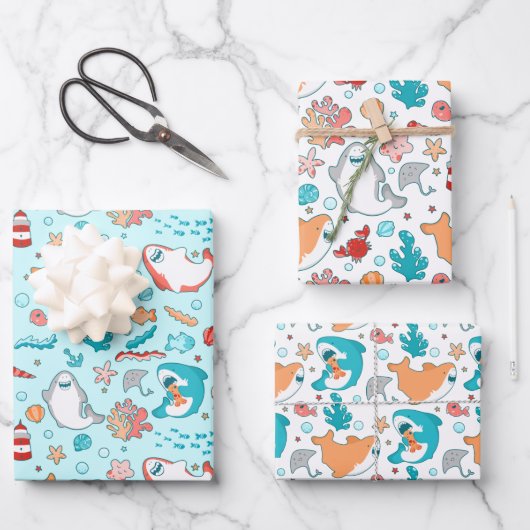 Cute Shark Pattern Inpakpapier Vel (Voorkant)