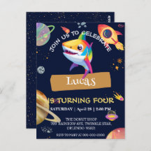 Cute Shark regenboog Galaxy ruimte verjaardagsfees