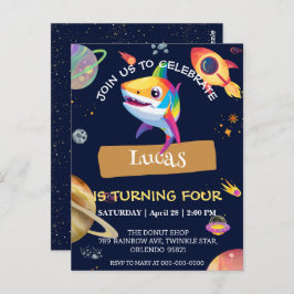 Cute Shark regenboog Galaxy ruimte verjaardagsfees Briefkaart