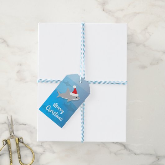 Cute Shark Santa Hat Merry Kerstmis Cadeaulabel (Met Touw)