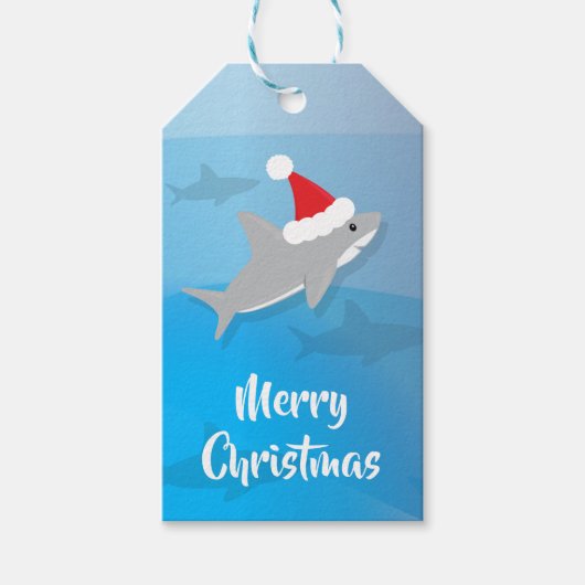 Cute Shark Santa Hat Merry Kerstmis Cadeaulabel (Voorkant)