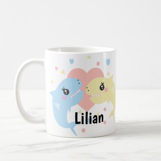 Cute Shark Strand Kids Naam Koffiemok (Links)