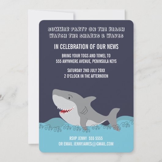 Cute Shark Thema Zomerstrand Oceaan Feestje Kaart (Voorkant)