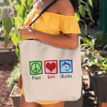 Cute Shark Tote Bag<br><div class="desc">Deze geweldige blauwe haaiengift is perfect voor een schoolteam met een geweldige witte mascotte van haaien. Cool Peace Love Sharks design.</div>