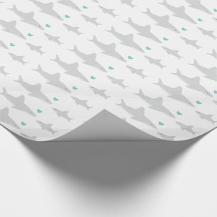 Cute Sharks Heart Green White Baby shower Cadeaupapier