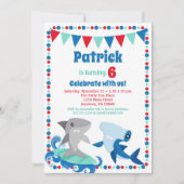 Cute Sharks Invitation Funny Birthday Party Kaart (Voorkant)