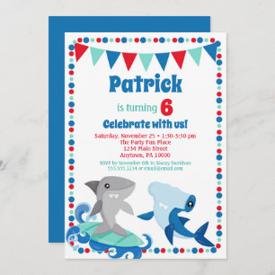 Cute Sharks Invitation Funny Birthday Party Kaart