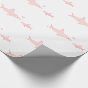 Cute Sharks Pink White   Baby shower Cadeaupapier