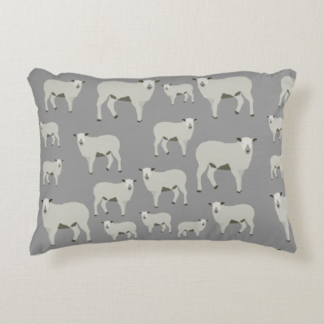 Cute Sheep and Lamb Boerderij Animal Pattern Accent Kussen (Voorkant)