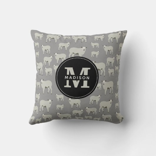 Cute Sheep and Lamb Boerderij Animal Pattern Monog Kussen (Achterkant)