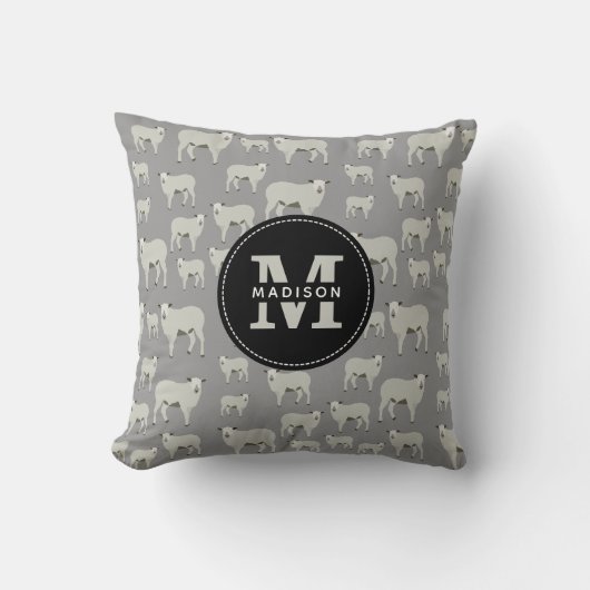 Cute Sheep and Lamb Boerderij Animal Pattern Monog Kussen (Voorkant)