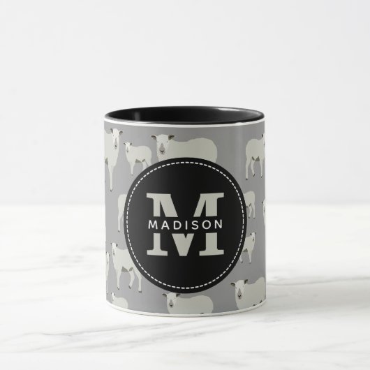 Cute Sheep and Lamb Boerderij Animal Pattern Monog Mok (Midden)