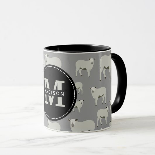 Cute Sheep and Lamb Boerderij Animal Pattern Monog Mok (Voorkant rechts)