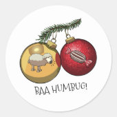 Cute Sheep Baa Humbug! Christmas Scrooge Cartoon Ronde Sticker (Voorkant)