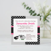 Cute Sheep Baby shower Invitation roze Black Grey Kaart (Staand voorkant)