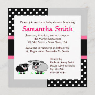 Cute Sheep Baby shower Invitation roze Black Grey Kaart