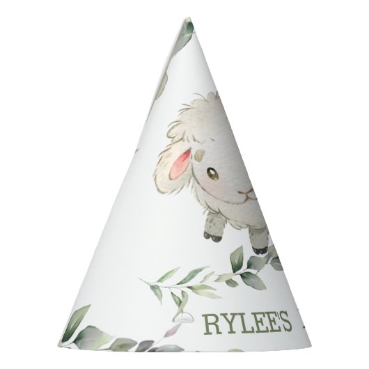 Cute Sheep Boerderij Greenery 1st Birthday Boy Gir Feesthoedjes (Links)