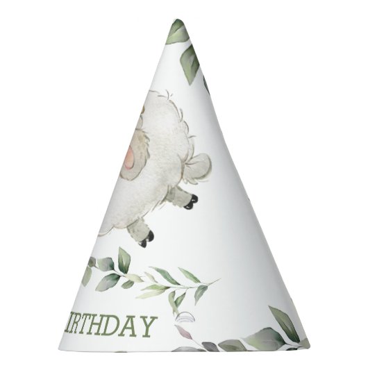 Cute Sheep Boerderij Greenery 1st Birthday Boy Gir Feesthoedjes (Rechts)