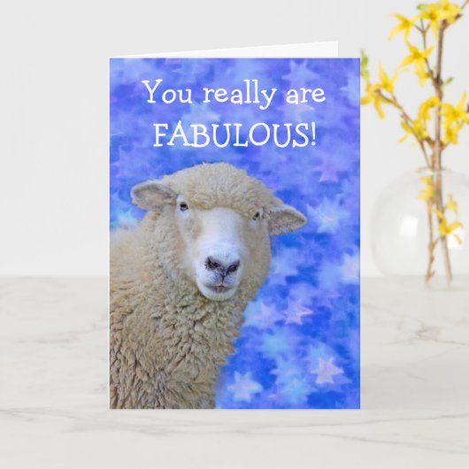 Cute Sheep Custom Fiftieth Birthday Kaart (Gele Bloem)