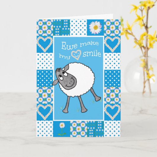 Cute Sheep, Ewe maken mijn hart glimlachen Wenskaa Kaart (Gele Bloem)