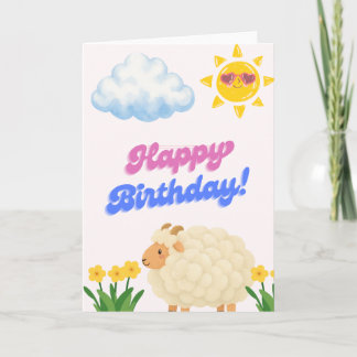 Cute Sheep Happy Birthday Card - Cute Lamb Sunshin Kaart