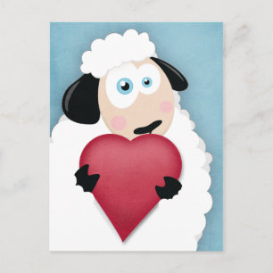 Cute Sheep Holding Love Heart Briefkaarten