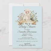 Cute Sheep Lamb Botanical Blue Baby Shower Kaart (Voorkant)