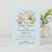 Cute Sheep Lamb Botanical Blue Baby Shower Kaart (Staand voorkant)