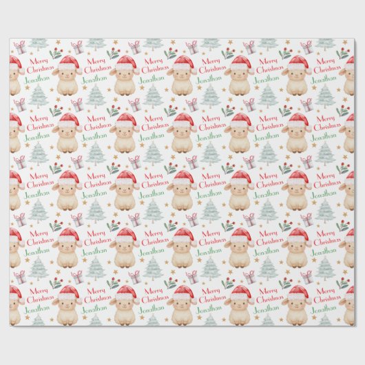 Cute Sheep Santa Hat Christmas Tree Cadeaupapier (Vlak)