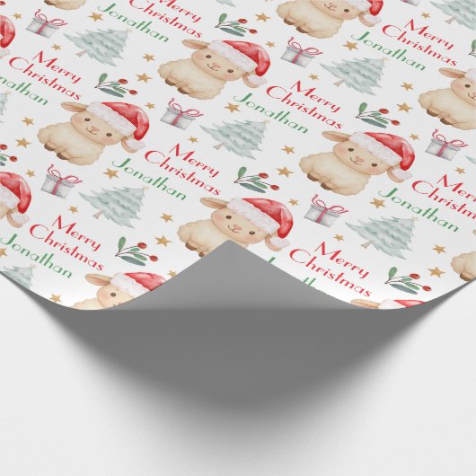 Cute Sheep Santa Hat Christmas Tree Cadeaupapier (Hoek)
