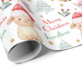 Cute Sheep Santa Hat Christmas Tree Cadeaupapier (Rol Hoek)