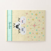 Cute Sheep & Stars Monogrammed Childrens Puzzle Legpuzzel (Horizontaal)