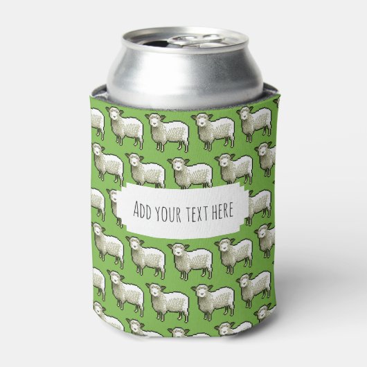 Cute Sheep White & Woolly Flock Pixel Art Pattern Blikjeskoeler (Blikje Voorkant)